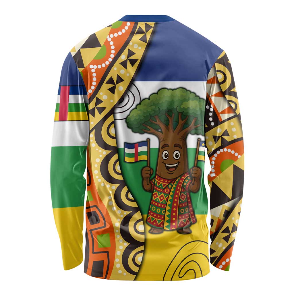Central African Republic Long Sleeve Shirt with Cartoon Baobab Design and Flag Pattern - Wonder Print Shop
