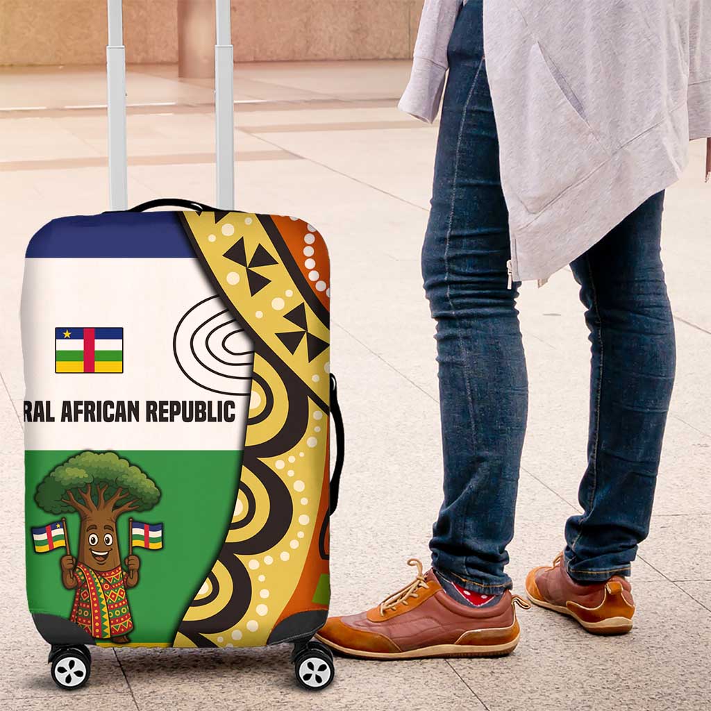 Central African Republic Luggage Cover with Cartoon Baobab Design and Flag Pattern - Wonder Print Shop