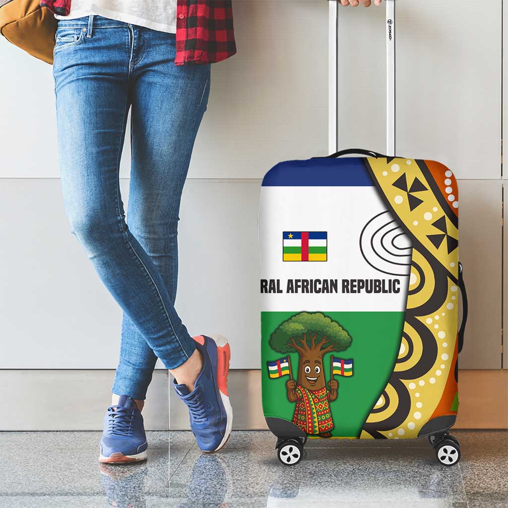 Central African Republic Luggage Cover with Cartoon Baobab Design and Flag Pattern - Wonder Print Shop