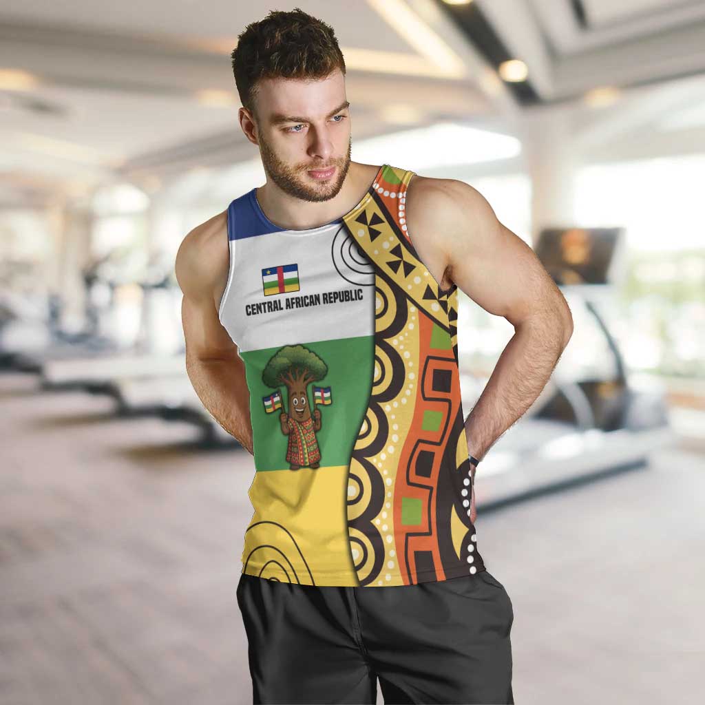 Central African Republic Men Tank Top with Cartoon Baobab Design and Flag Pattern - Wonder Print Shop