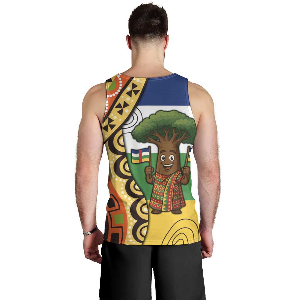 Central African Republic Men Tank Top with Cartoon Baobab Design and Flag Pattern - Wonder Print Shop