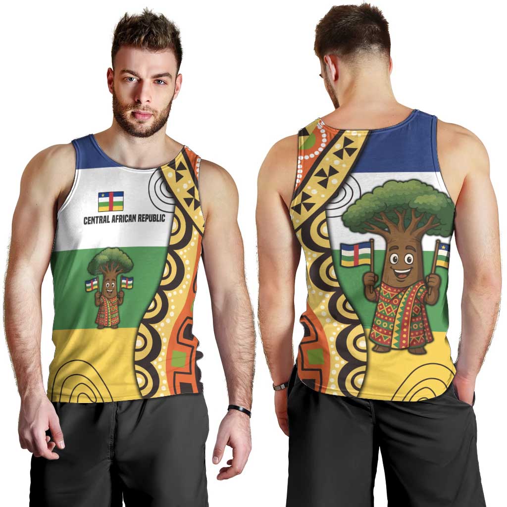 Central African Republic Men Tank Top with Cartoon Baobab Design and Flag Pattern - Wonder Print Shop