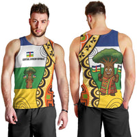 Central African Republic Men Tank Top with Cartoon Baobab Design and Flag Pattern - Wonder Print Shop