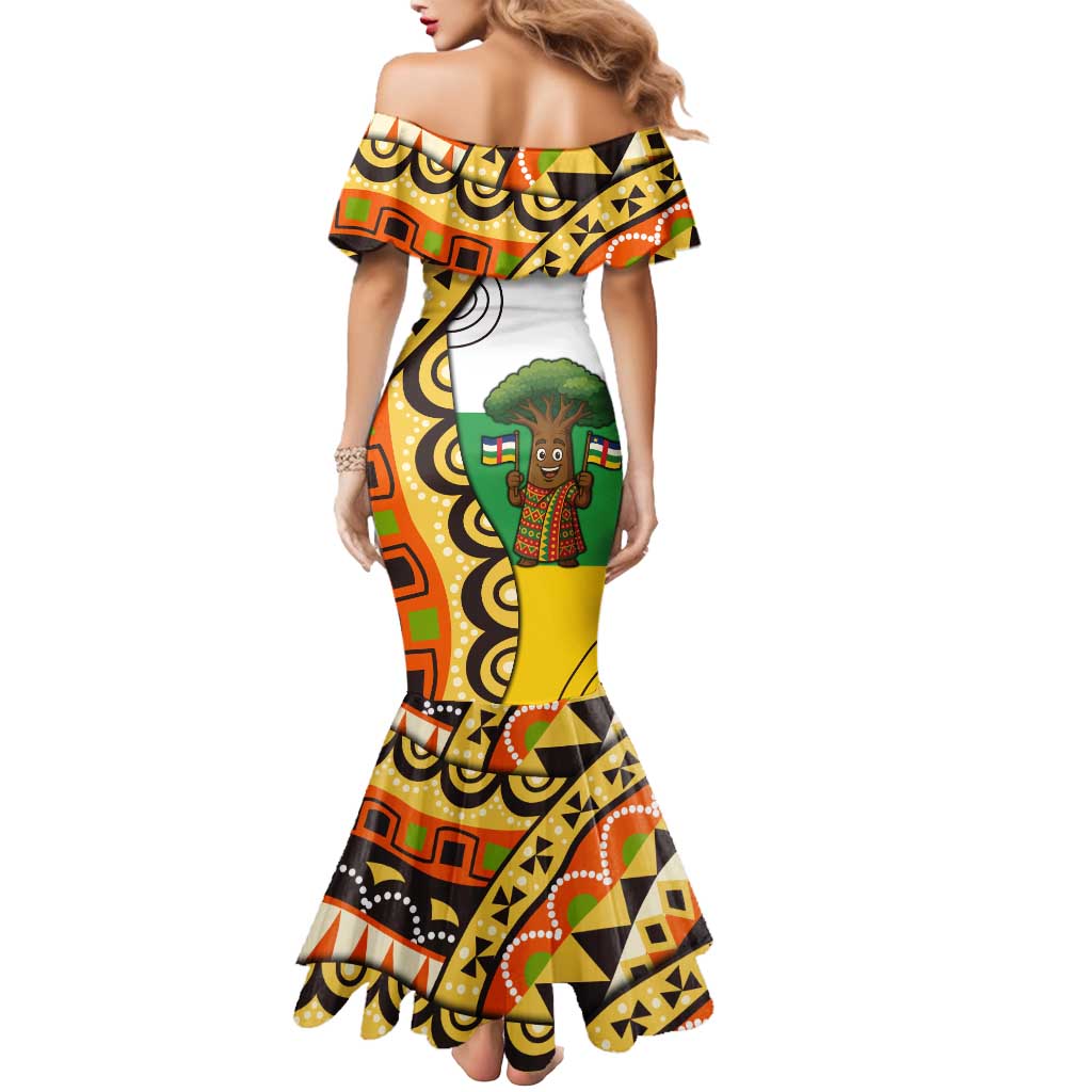 Central African Republic Mermaid Dress with Cartoon Baobab Design and Flag Pattern - Wonder Print Shop