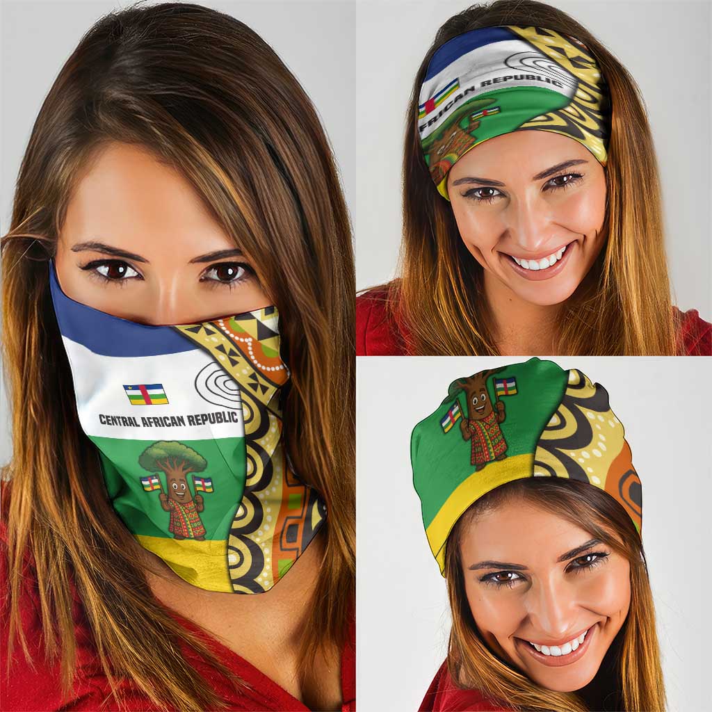 Central African Republic Neck Gaiter with Cartoon Baobab Design and Flag Pattern - Wonder Print Shop