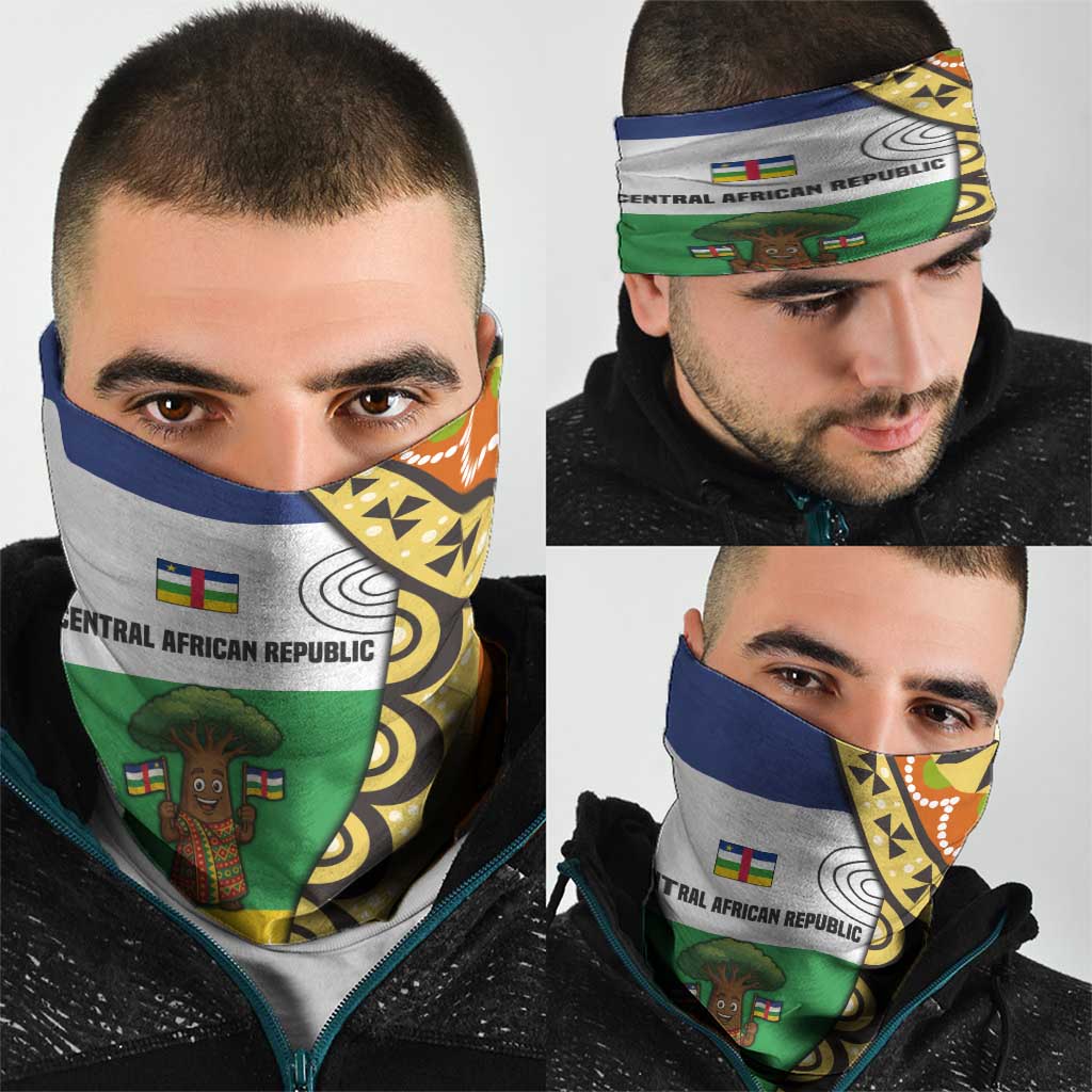 Central African Republic Neck Gaiter with Cartoon Baobab Design and Flag Pattern - Wonder Print Shop