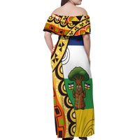 Central African Republic Off Shoulder Maxi Dress with Cartoon Baobab Design and Flag Pattern - Wonder Print Shop
