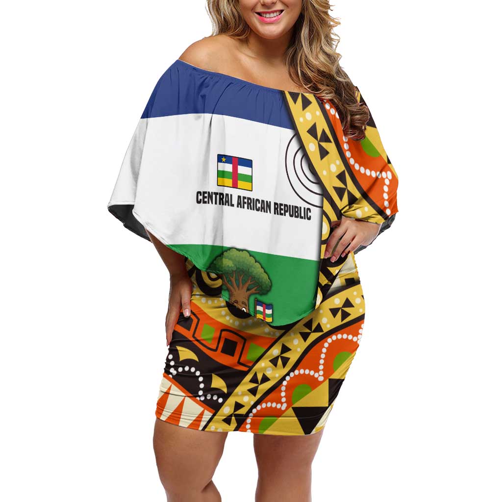 Central African Republic Off Shoulder Short Dress with Cartoon Baobab Design and Flag Pattern - Wonder Print Shop