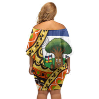 Central African Republic Off Shoulder Short Dress with Cartoon Baobab Design and Flag Pattern - Wonder Print Shop