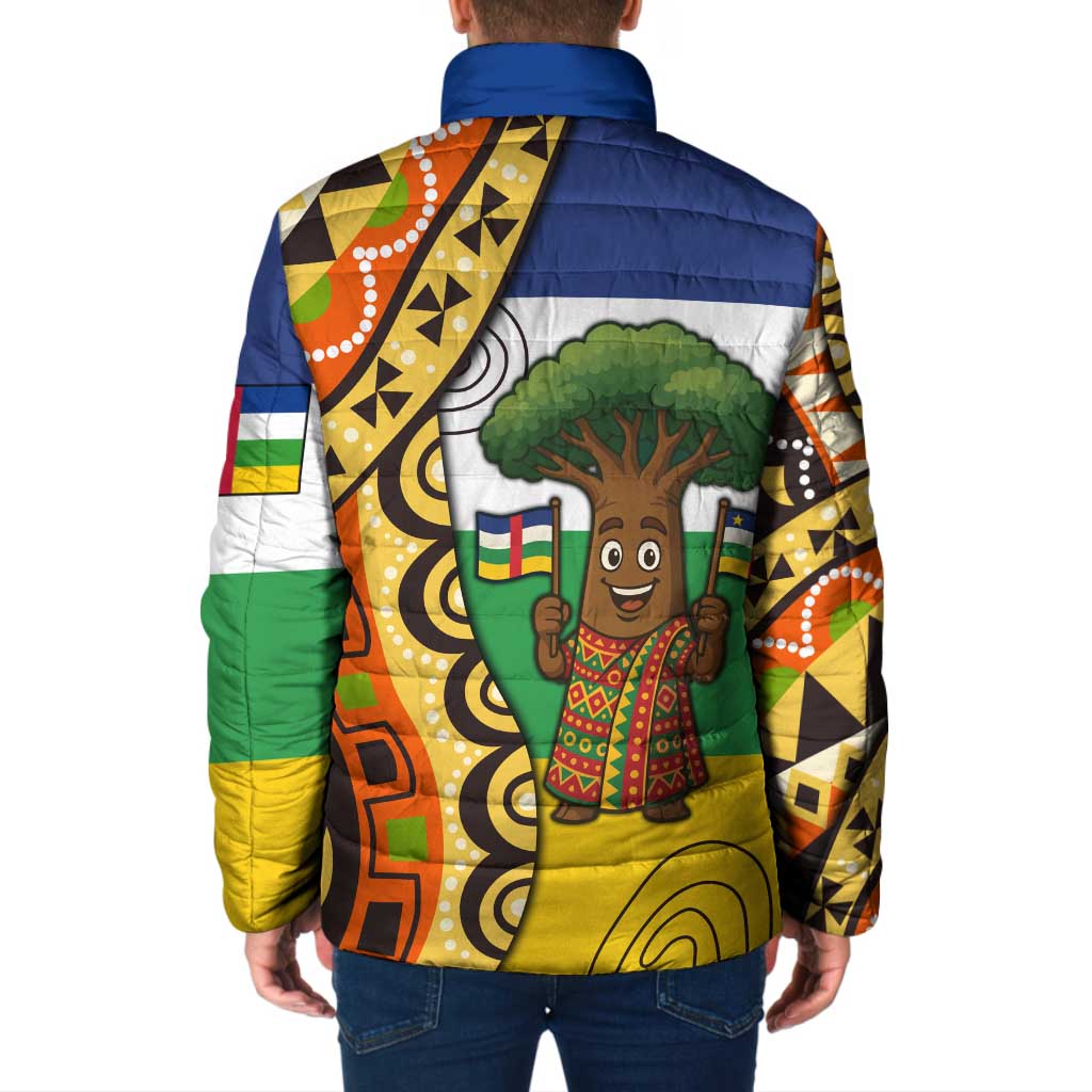 Central African Republic Padded Jacket with Cartoon Baobab Design and Flag Pattern - Wonder Print Shop