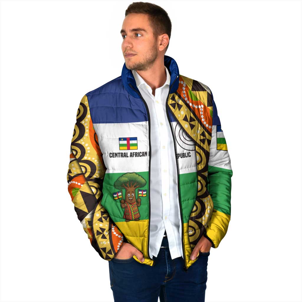 Central African Republic Padded Jacket with Cartoon Baobab Design and Flag Pattern - Wonder Print Shop