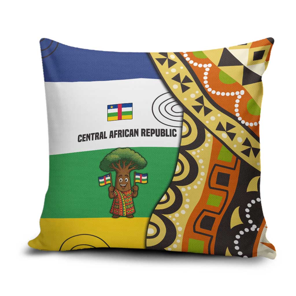 Central African Republic Pillow Cover with Cartoon Baobab Design and Flag Pattern - Wonder Print Shop