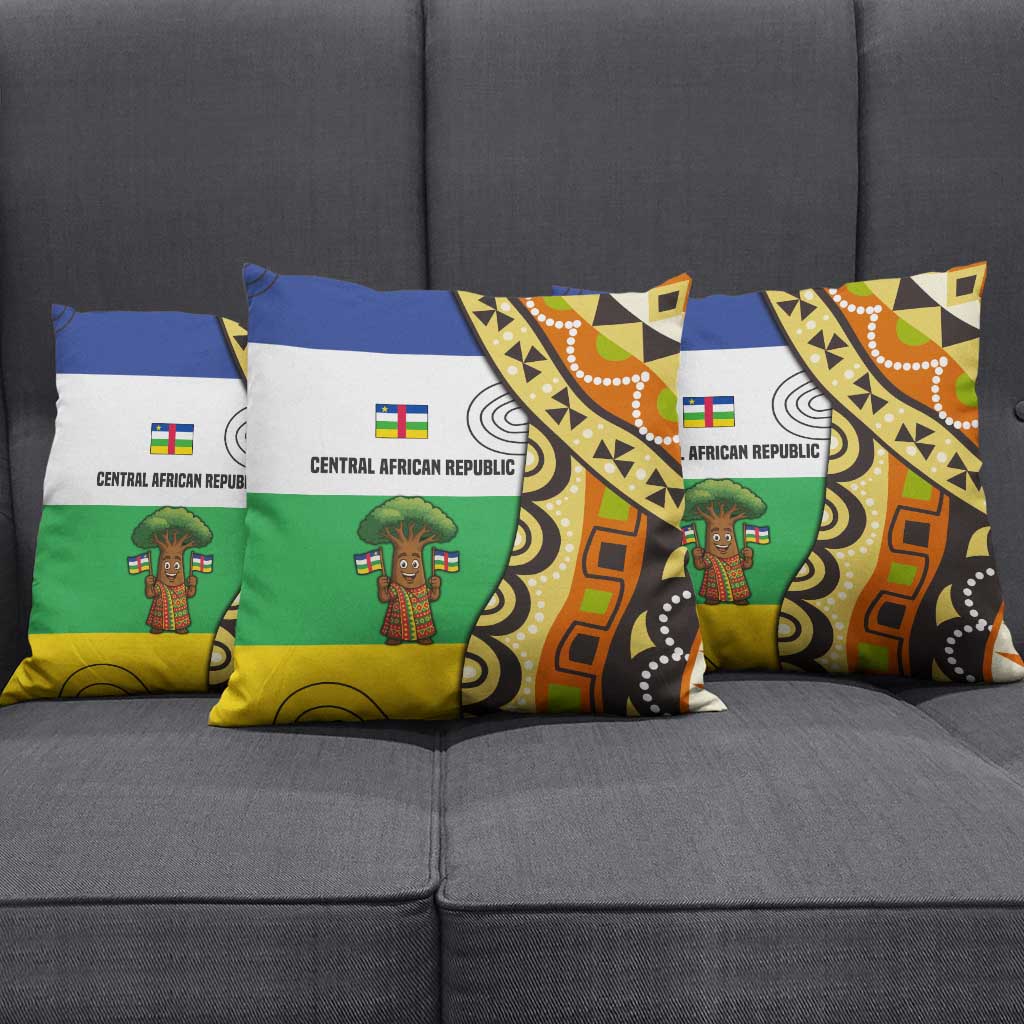 Central African Republic Pillow Cover with Cartoon Baobab Design and Flag Pattern - Wonder Print Shop