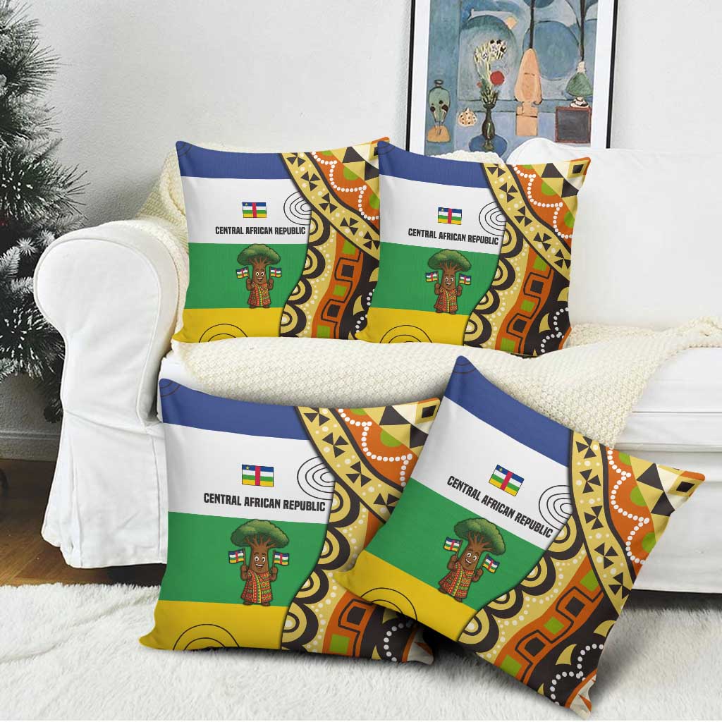 Central African Republic Pillow Cover with Cartoon Baobab Design and Flag Pattern - Wonder Print Shop