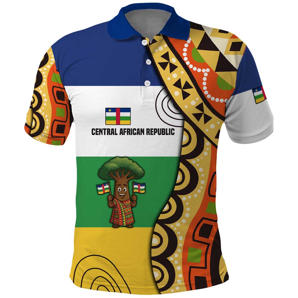 Central African Republic Polo Shirt with Cartoon Baobab Design and Flag Pattern - Wonder Print Shop