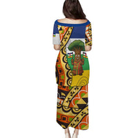 Central African Republic Puletasi with Cartoon Baobab Design and Flag Pattern - Wonder Print Shop