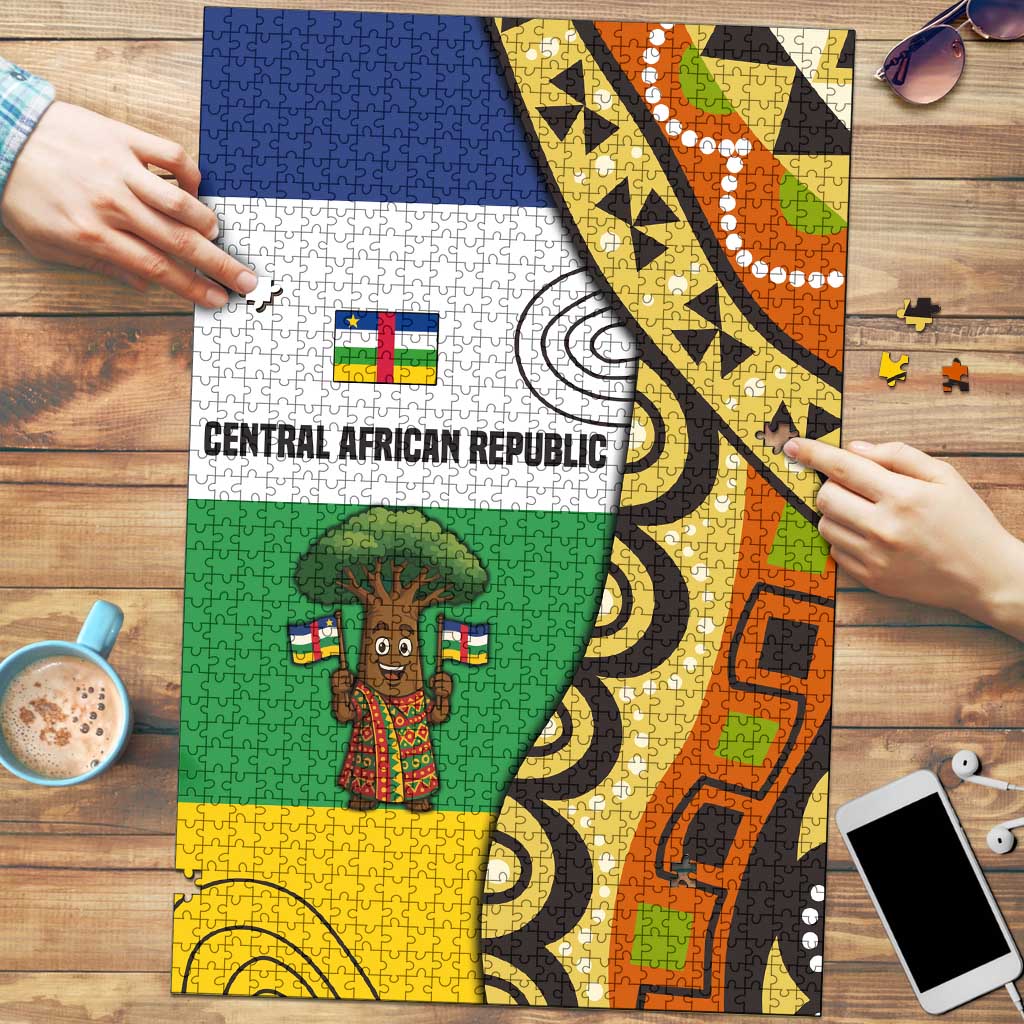 Central African Republic Puzzle with Cartoon Baobab Design and Flag Pattern - Wonder Print Shop