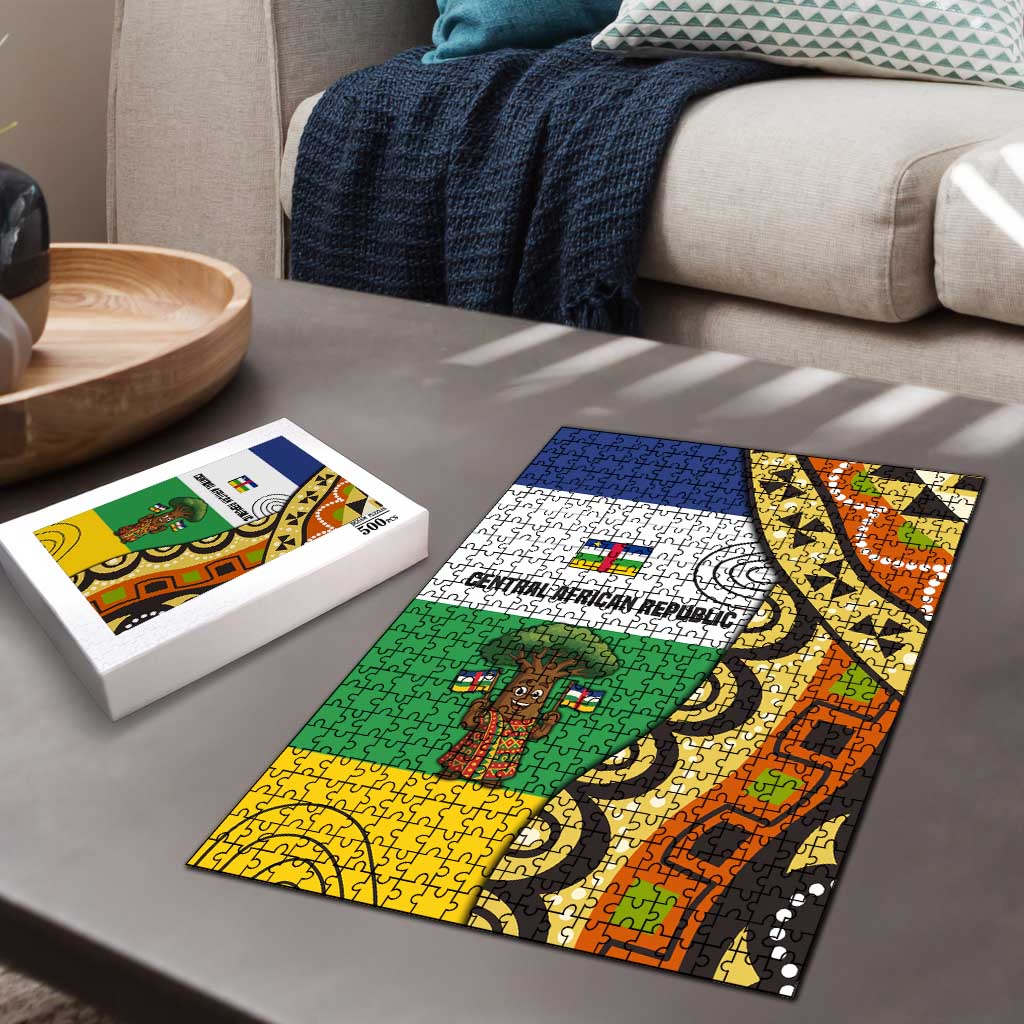Central African Republic Puzzle with Cartoon Baobab Design and Flag Pattern - Wonder Print Shop