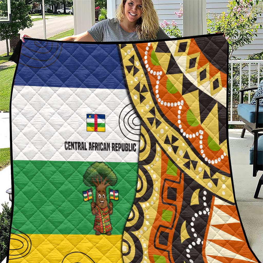 Central African Republic Quilt with Cartoon Baobab Design and Flag Pattern - Wonder Print Shop