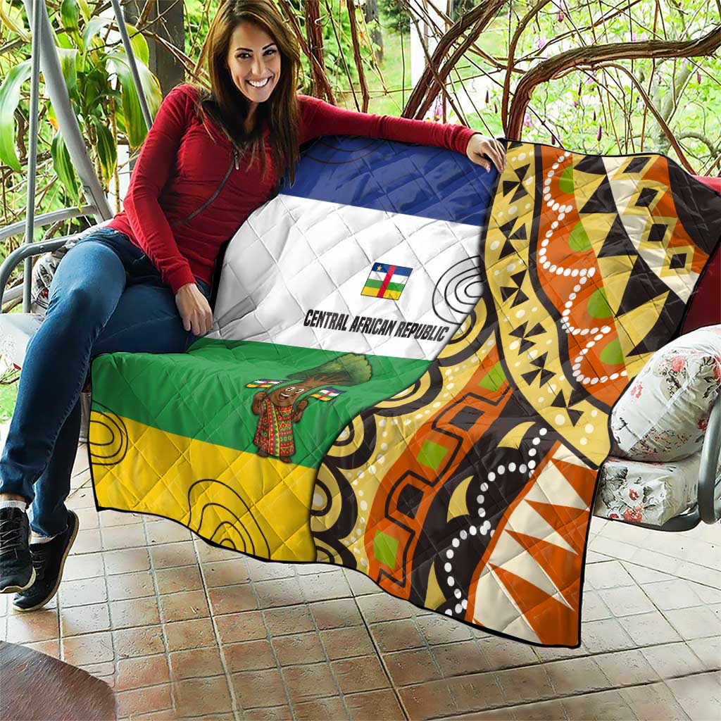 Central African Republic Quilt with Cartoon Baobab Design and Flag Pattern - Wonder Print Shop