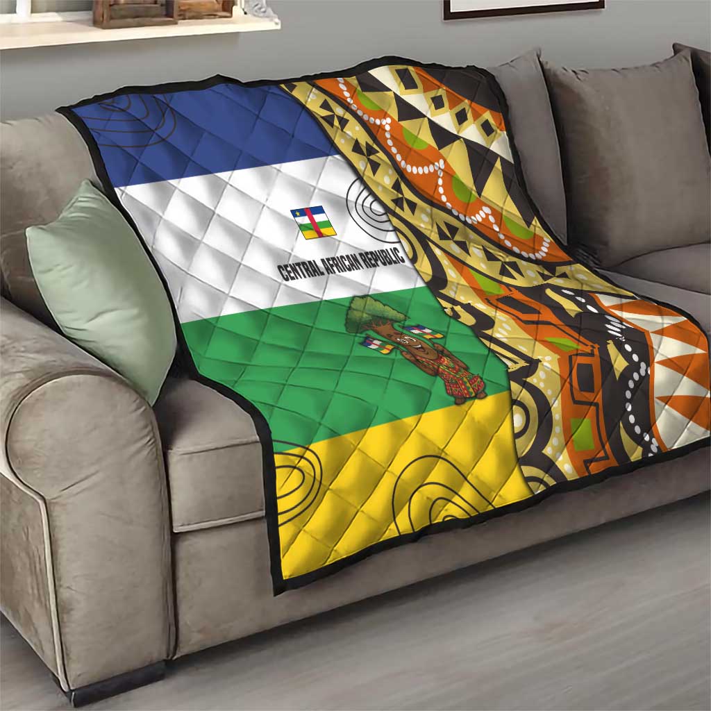 Central African Republic Quilt with Cartoon Baobab Design and Flag Pattern - Wonder Print Shop