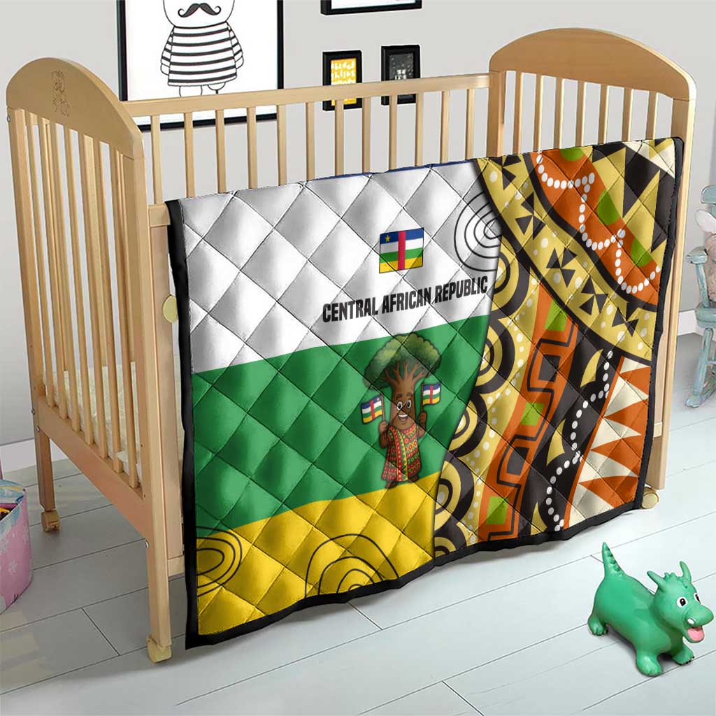 Central African Republic Quilt with Cartoon Baobab Design and Flag Pattern - Wonder Print Shop