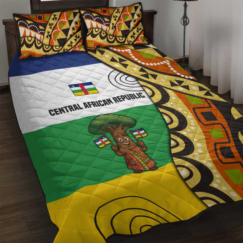 Central African Republic Quilt Bed Set with Cartoon Baobab Design and Flag Pattern - Wonder Print Shop