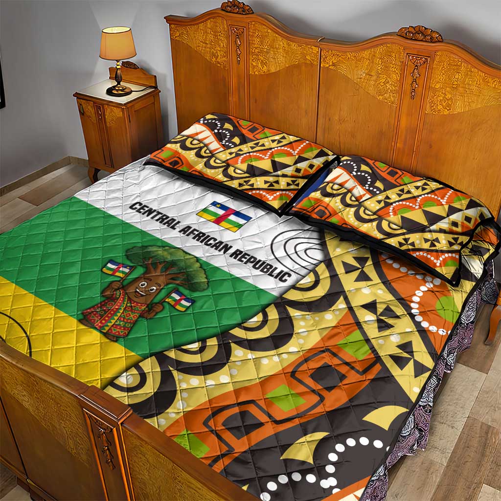 Central African Republic Quilt Bed Set with Cartoon Baobab Design and Flag Pattern - Wonder Print Shop