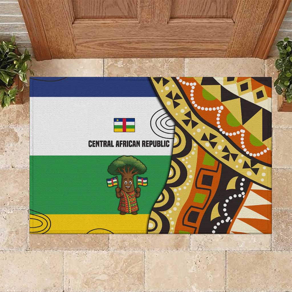 Central African Republic Rubber Doormat with Cartoon Baobab Design and Flag Pattern - Wonder Print Shop