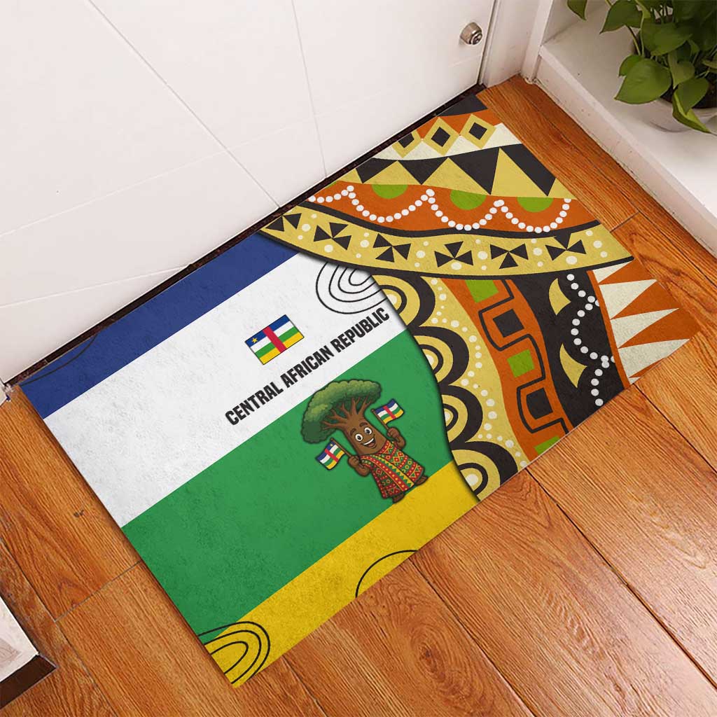 Central African Republic Rubber Doormat with Cartoon Baobab Design and Flag Pattern - Wonder Print Shop