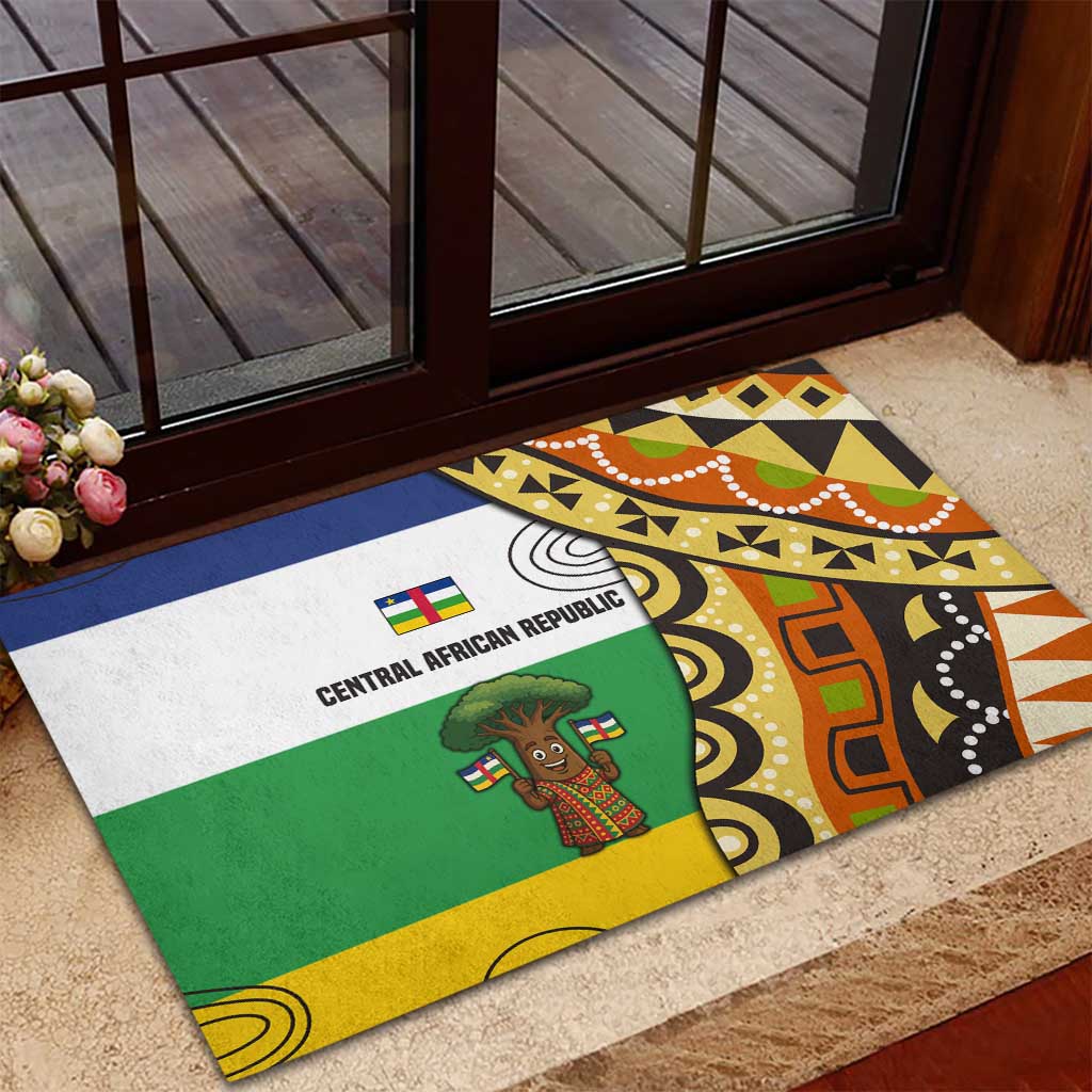 Central African Republic Rubber Doormat with Cartoon Baobab Design and Flag Pattern - Wonder Print Shop