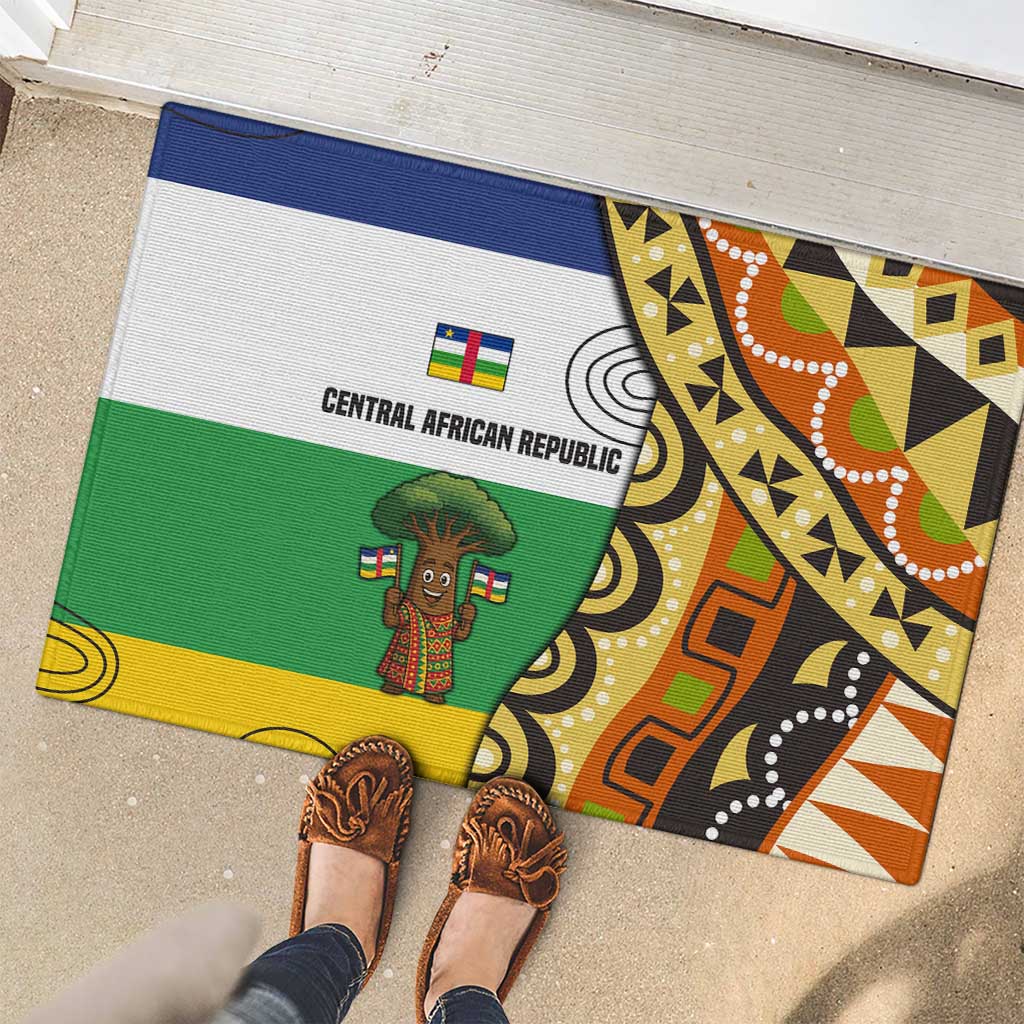 Central African Republic Rubber Doormat with Cartoon Baobab Design and Flag Pattern - Wonder Print Shop