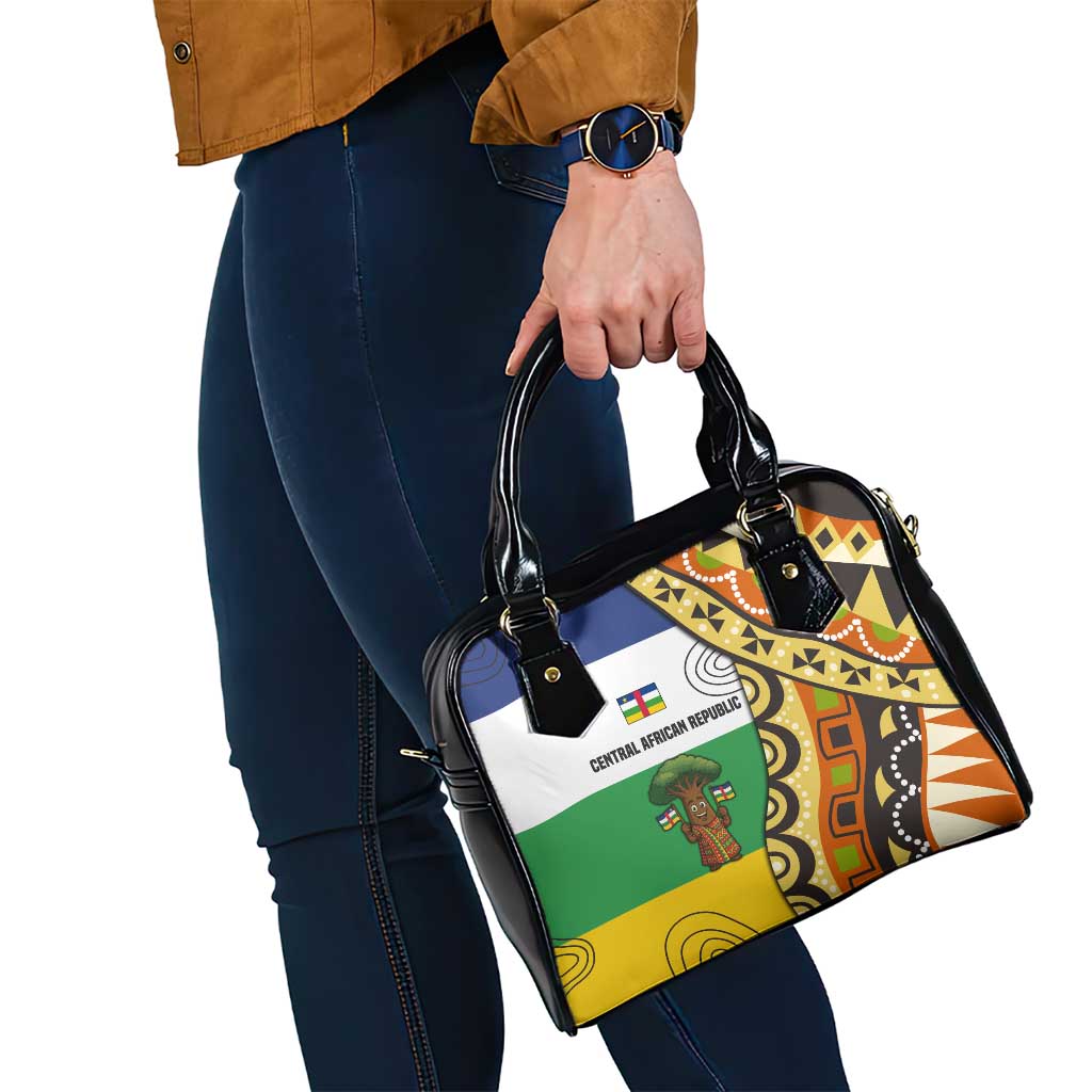Central African Republic Shoulder Handbag with Cartoon Baobab Design and Flag Pattern - Wonder Print Shop