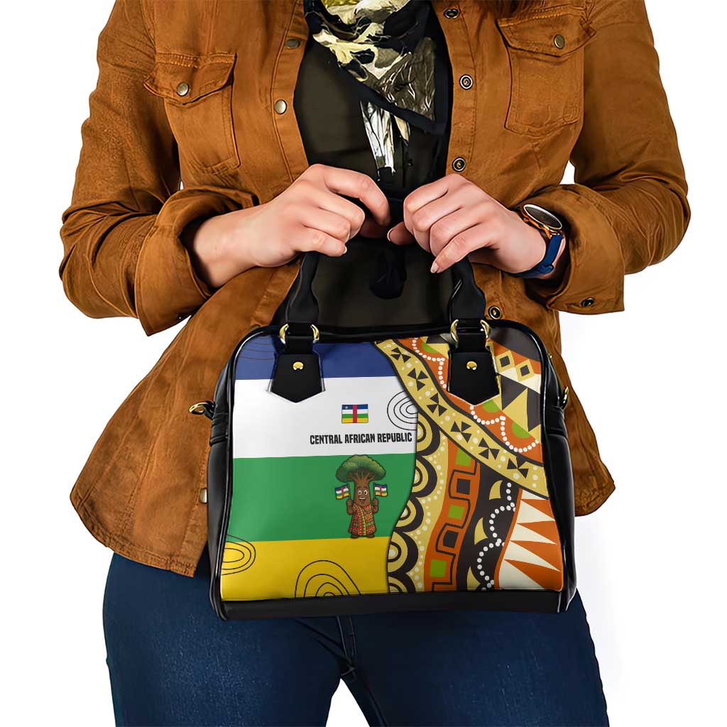 Central African Republic Shoulder Handbag with Cartoon Baobab Design and Flag Pattern - Wonder Print Shop