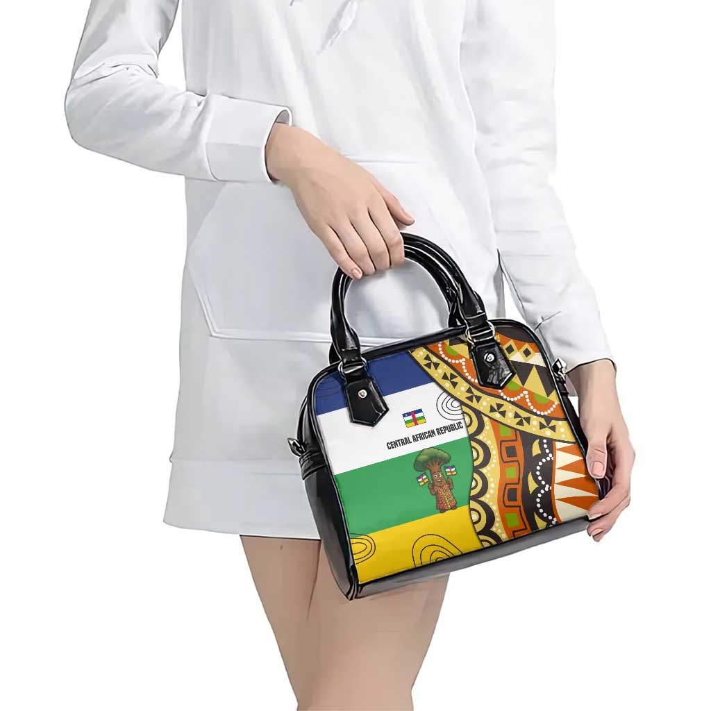 Central African Republic Shoulder Handbag with Cartoon Baobab Design and Flag Pattern - Wonder Print Shop