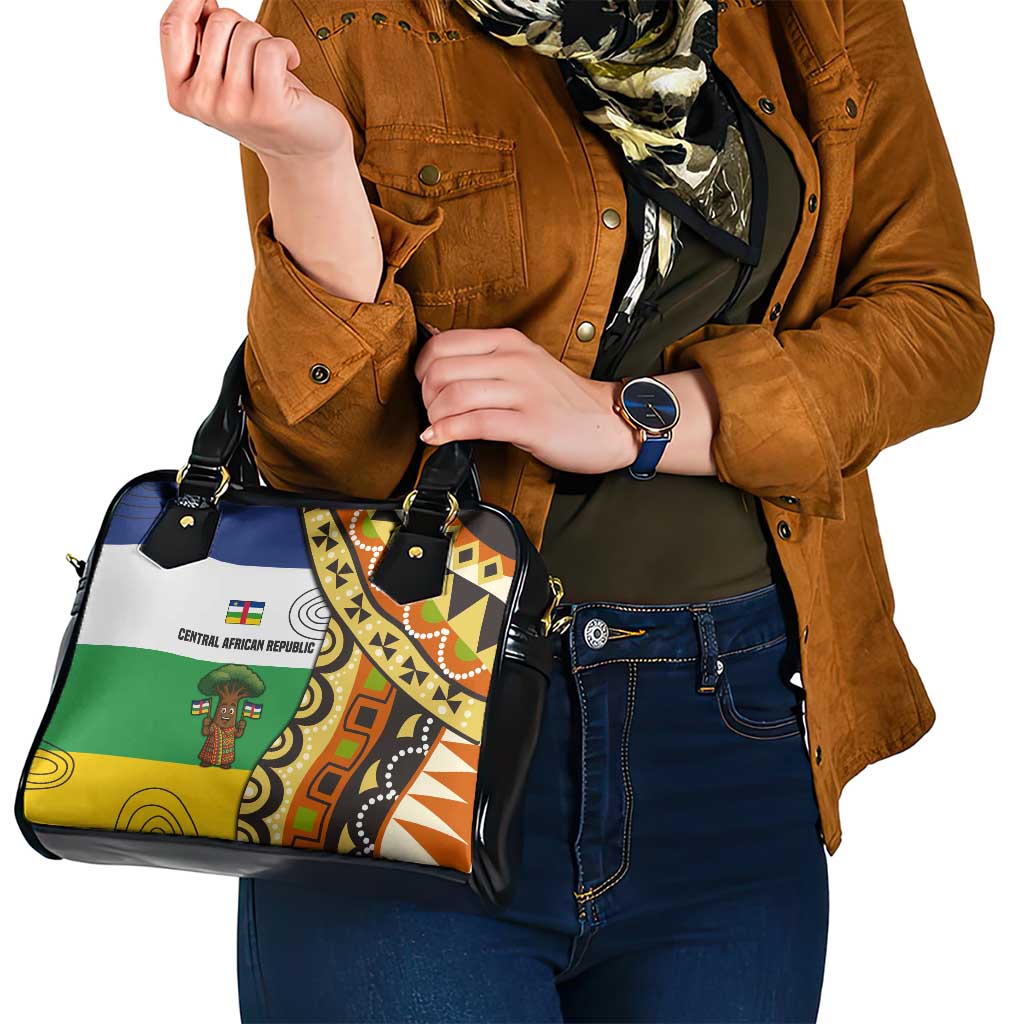 Central African Republic Shoulder Handbag with Cartoon Baobab Design and Flag Pattern - Wonder Print Shop