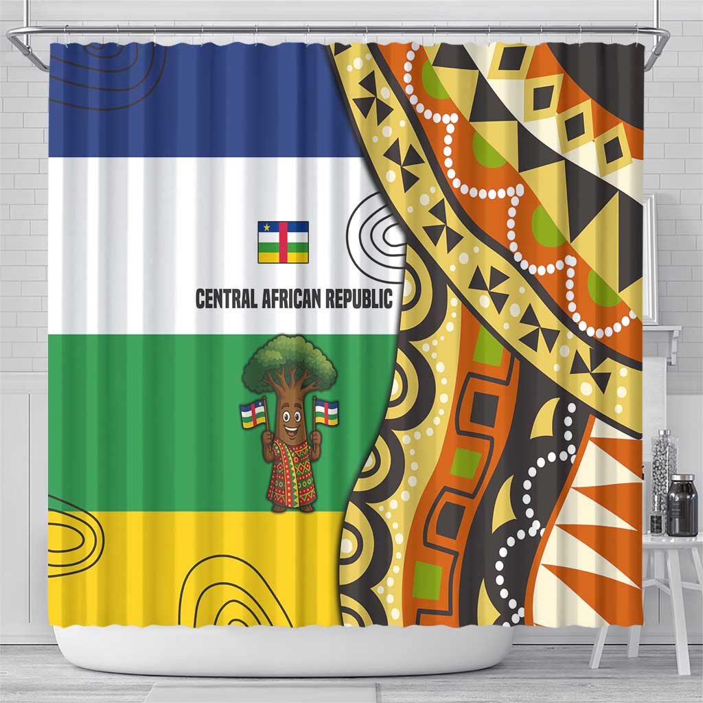 Central African Republic Shower Curtain with Cartoon Baobab Design and Flag Pattern - Wonder Print Shop