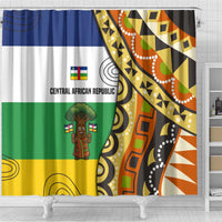 Central African Republic Shower Curtain with Cartoon Baobab Design and Flag Pattern - Wonder Print Shop