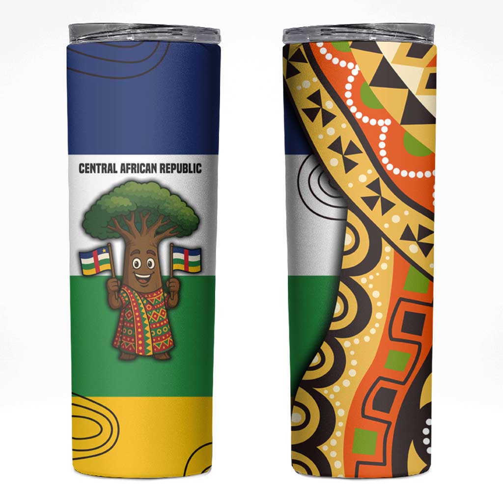 Central African Republic Skinny Tumbler with Cartoon Baobab Design and Flag Pattern - Wonder Print Shop
