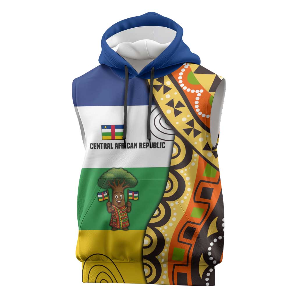 Central African Republic Sleeveless Hoodie with Cartoon Baobab Design and Flag Pattern - Wonder Print Shop