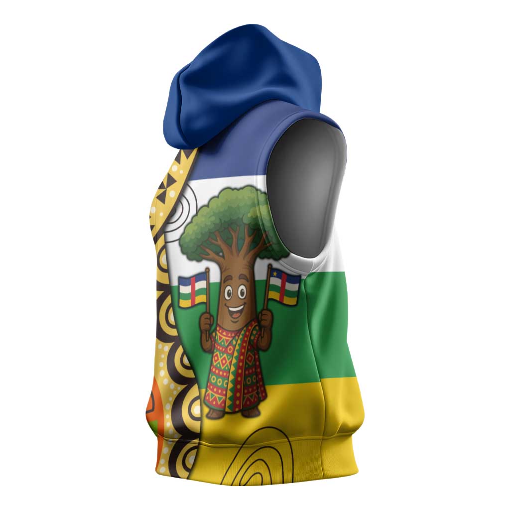 Central African Republic Sleeveless Hoodie with Cartoon Baobab Design and Flag Pattern - Wonder Print Shop