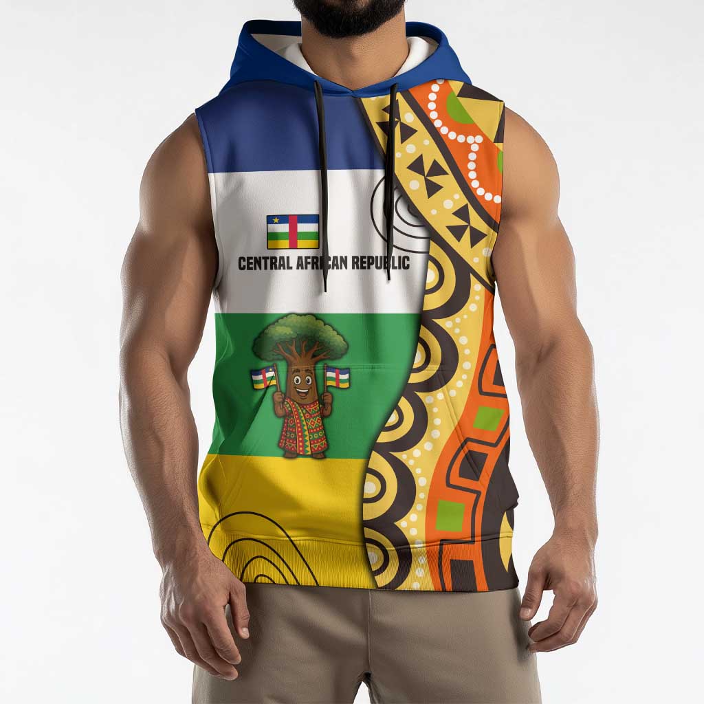 Central African Republic Sleeveless Hoodie with Cartoon Baobab Design and Flag Pattern - Wonder Print Shop
