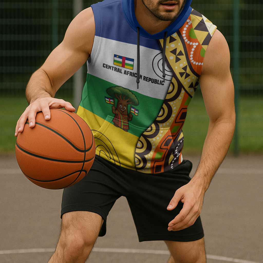 Central African Republic Sleeveless Hoodie with Cartoon Baobab Design and Flag Pattern - Wonder Print Shop
