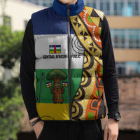 Central African Republic Sleeveless Puffer Jacket with Cartoon Baobab Design and Flag Pattern - Wonder Print Shop