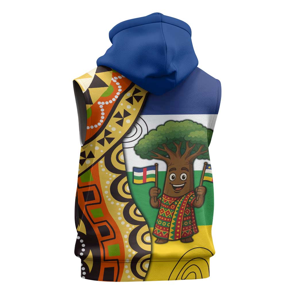 Central African Republic Sleeveless Zip Hoodie with Cartoon Baobab Design and Flag Pattern - Wonder Print Shop