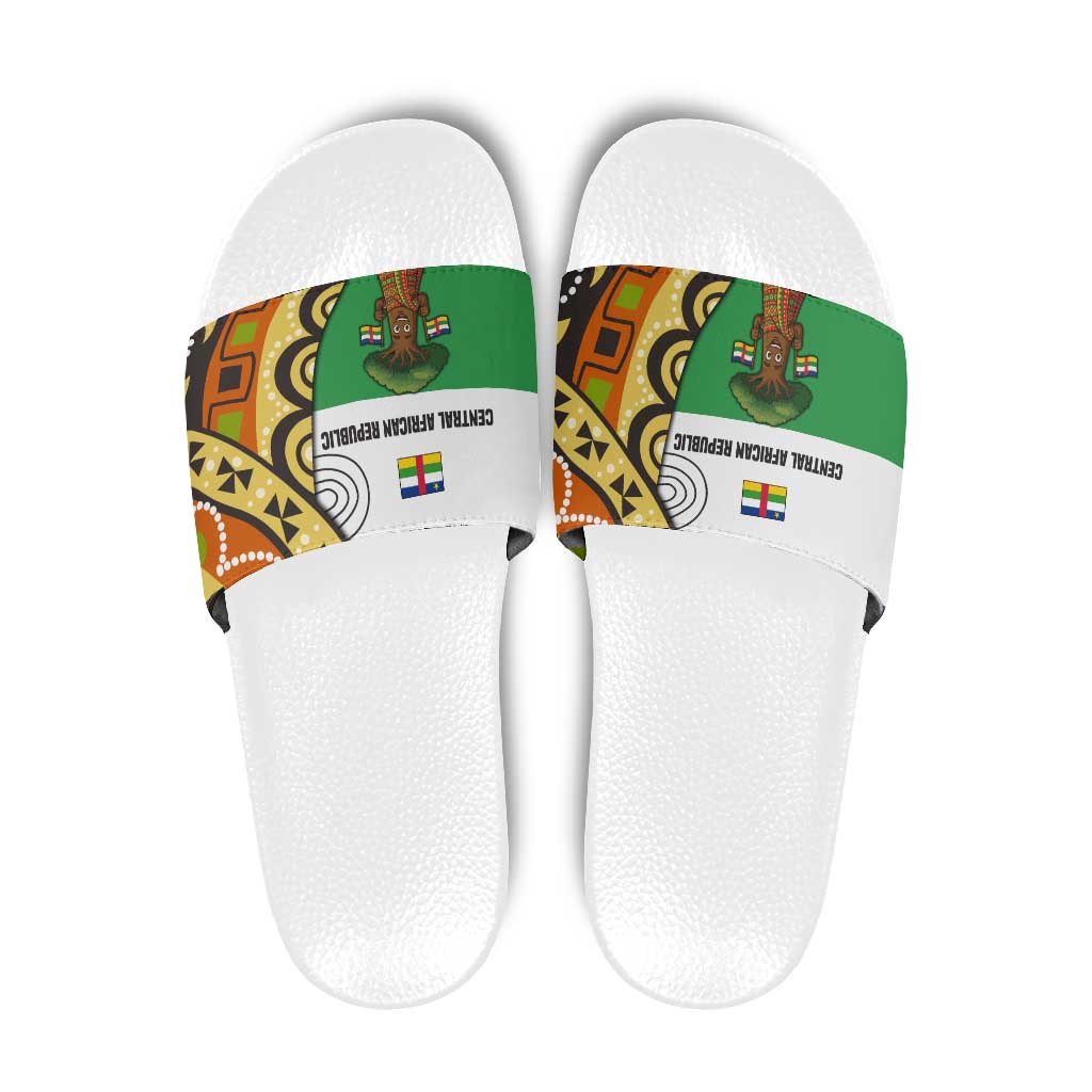Central African Republic Slide Sandals with Cartoon Baobab Design and Flag Pattern - Wonder Print Shop