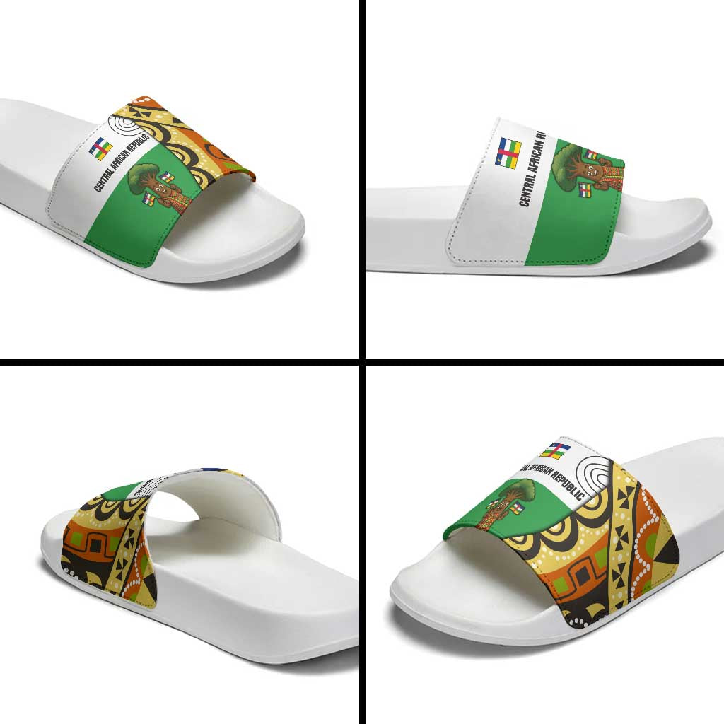Central African Republic Slide Sandals with Cartoon Baobab Design and Flag Pattern - Wonder Print Shop