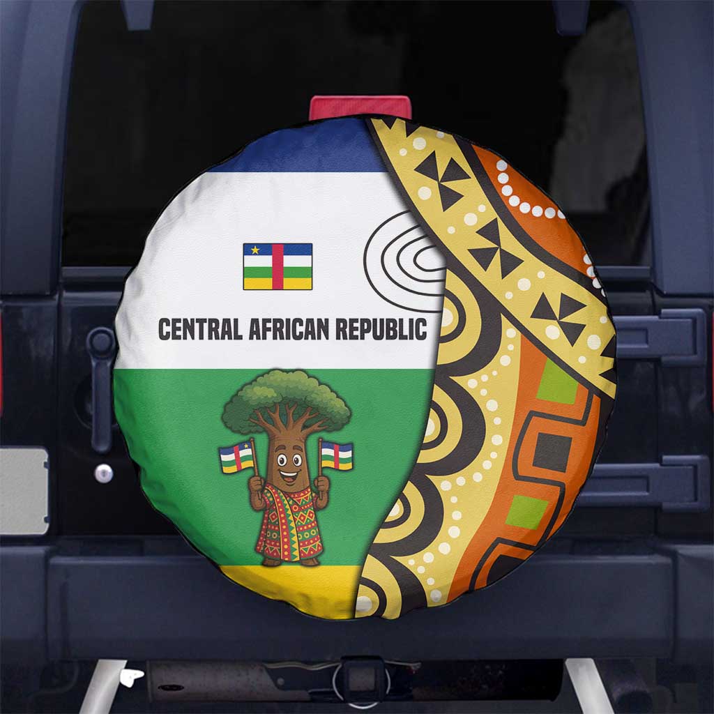 Central African Republic Spare Tire Cover with Cartoon Baobab Design and Flag Pattern - Wonder Print Shop