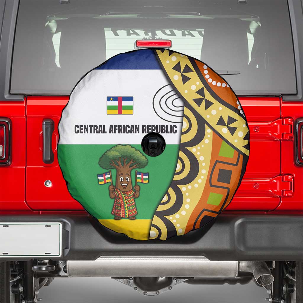 Central African Republic Spare Tire Cover with Cartoon Baobab Design and Flag Pattern - Wonder Print Shop