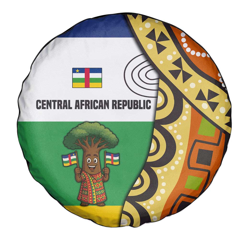 Central African Republic Spare Tire Cover with Cartoon Baobab Design and Flag Pattern - Wonder Print Shop